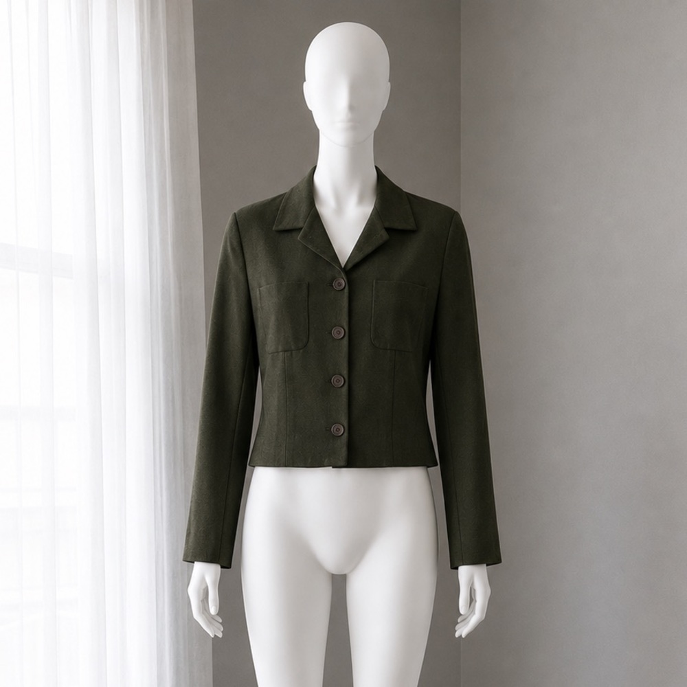 Vintage 90s Women's Utilitarian Hunter Green Button-Up Boxy Shacket Blazer Small